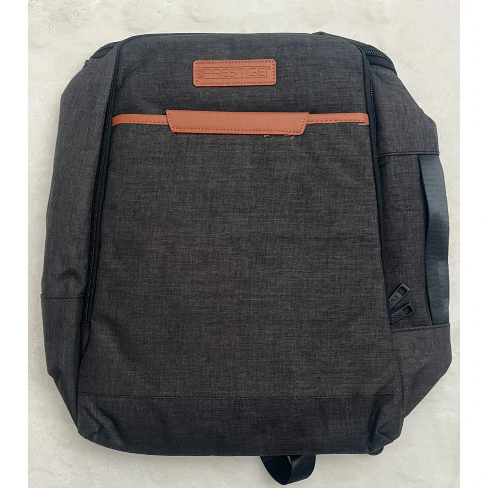 Prestige Backpack Black Brown Trim Laptop Travel Work School Bag New